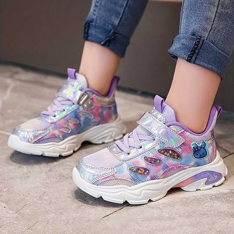 Girls' Running Shoes with Hook and Loop Fastener Comfy Anti-Skid Sneakers