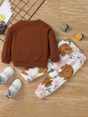 Toddler Girl's Floral Print 2pcs Top & Pants Set for Spring Fall