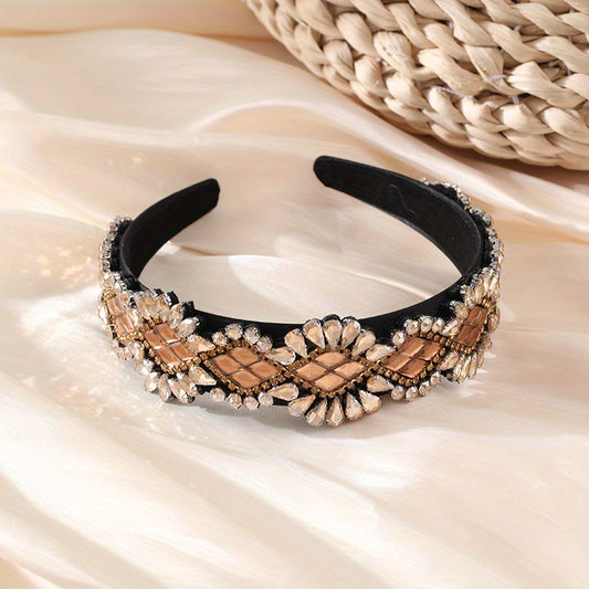 Colorful Rhinestone Headband Wide Head Hoop Vintage Hair Band