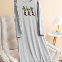 Christmas Lounge Dress Women's Plus Christmas Hat Cactus & Boots