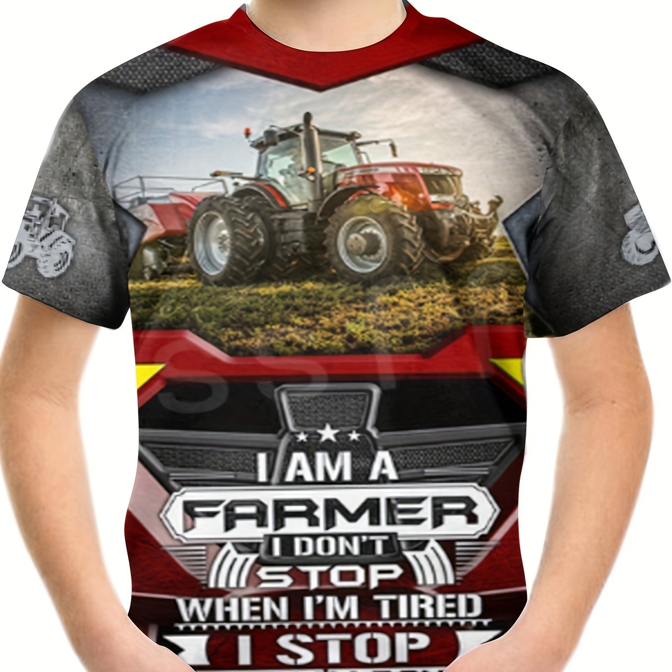 FARMER Tractor Print Tee Boys Casual Short Sleeve T shirt