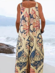 Graphic Print Wide Leg Jumpsuit Summer Sleeveless Casual Jumpsuit
