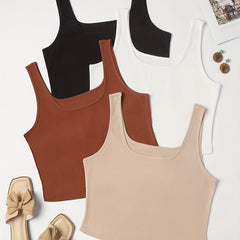 4 Pack Plus Size Ribbed Round Neck Tank Top High Stretch