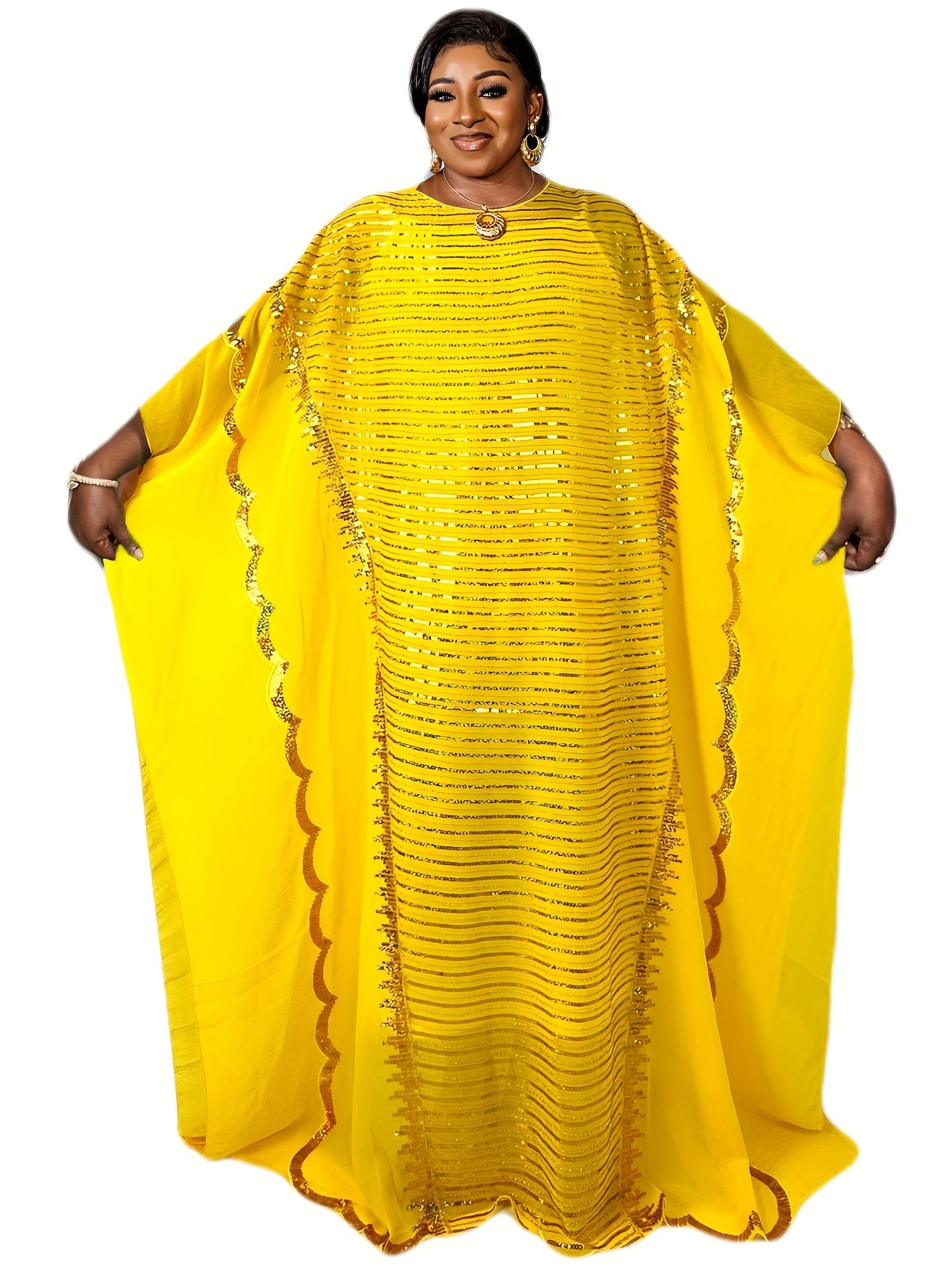 Sequined Bat Sleeve Plus Size Kaftan Dress