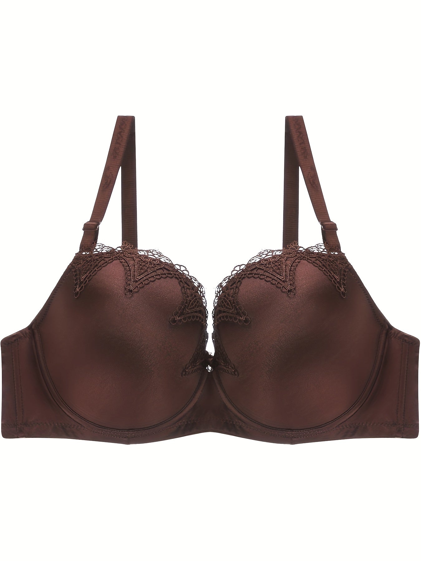 Bra Women's Plus Satin Contrast Lace Hook & Eye High Stretch Solid Bra