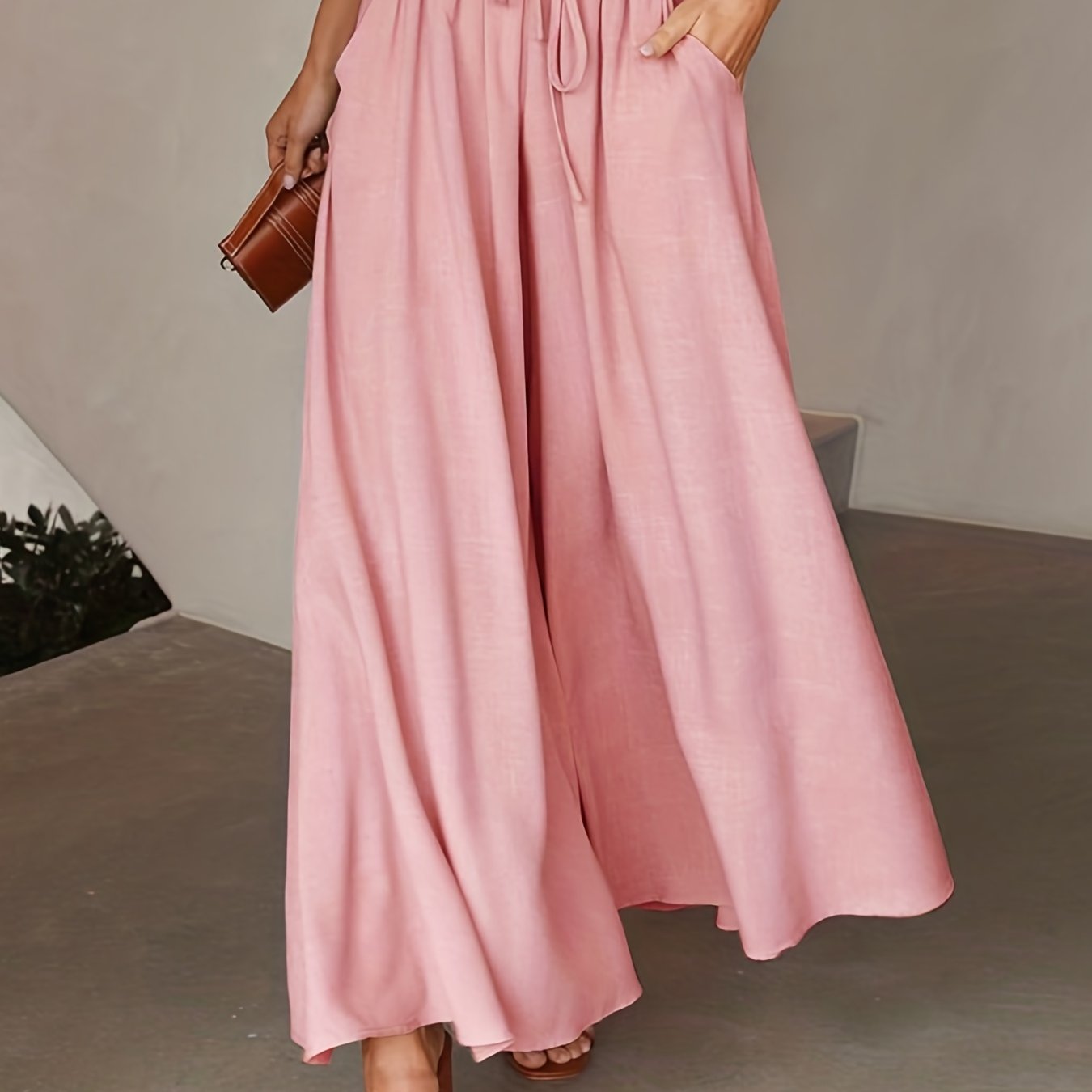 Solid Drawstring Culottes Wide Leg Pants Women's Clothing