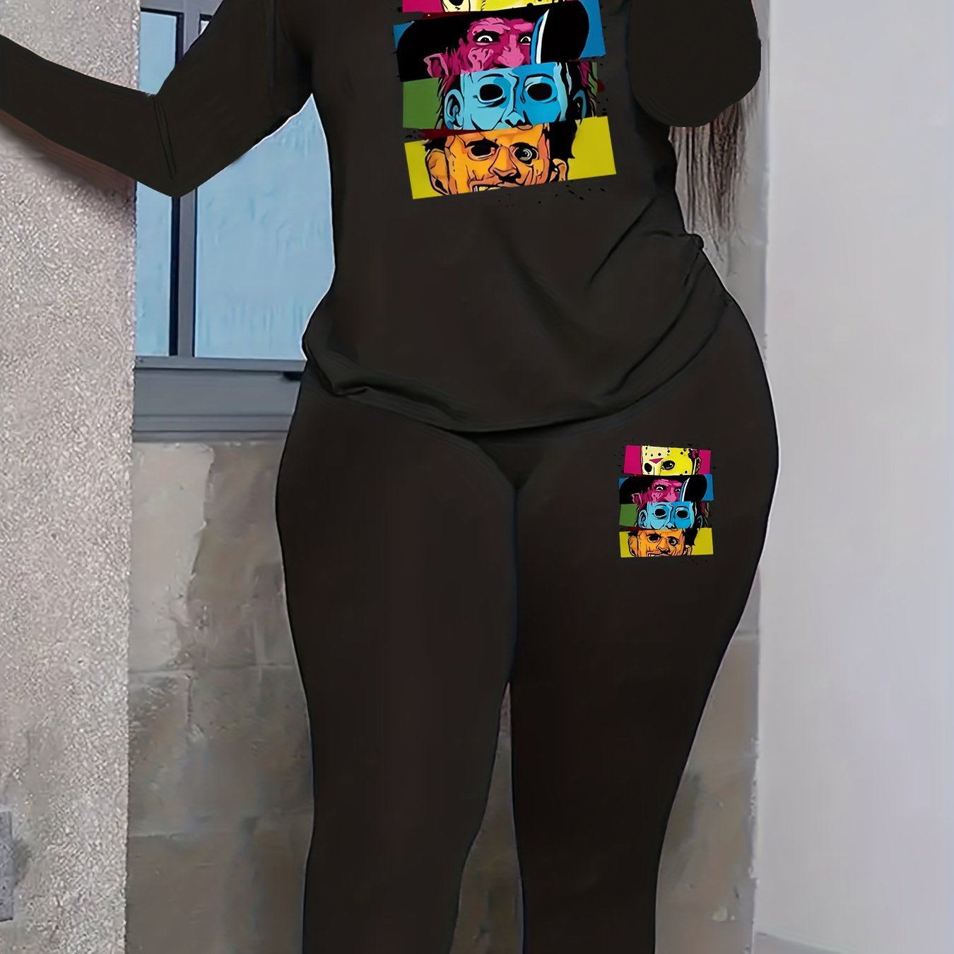 Horror Figure Print Top & Leggings Outfit Set