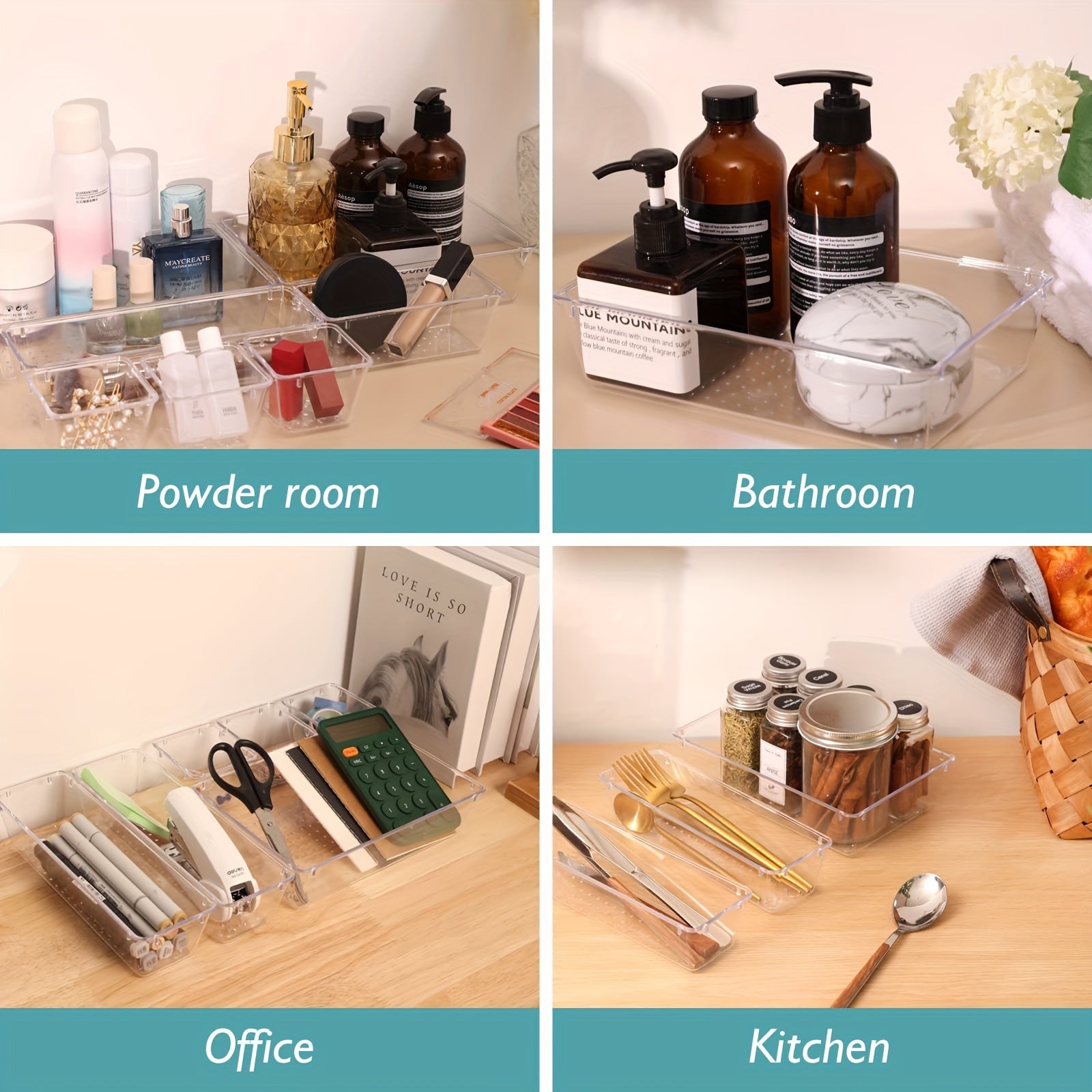 39Pcs Clear Drawer Organizer Set Plastic Trays Bathroom Dresser Storage Bins