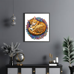 Colorful Dreaming Cat Wooden Puzzle Animal Shaped Jigsaw Brain Exercise