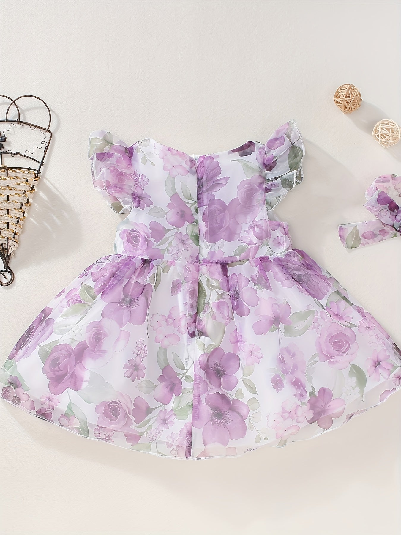 Toddler Baby Girls Floral Flutter Sleeve Dress for Spring Summer Party