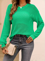 Casual Sweater Women's Plus Solid Hollow Out Long Sleeve
