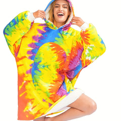 Women's Plus Spiral Tie Dye Oversized Hooded Fleece TV Blanket