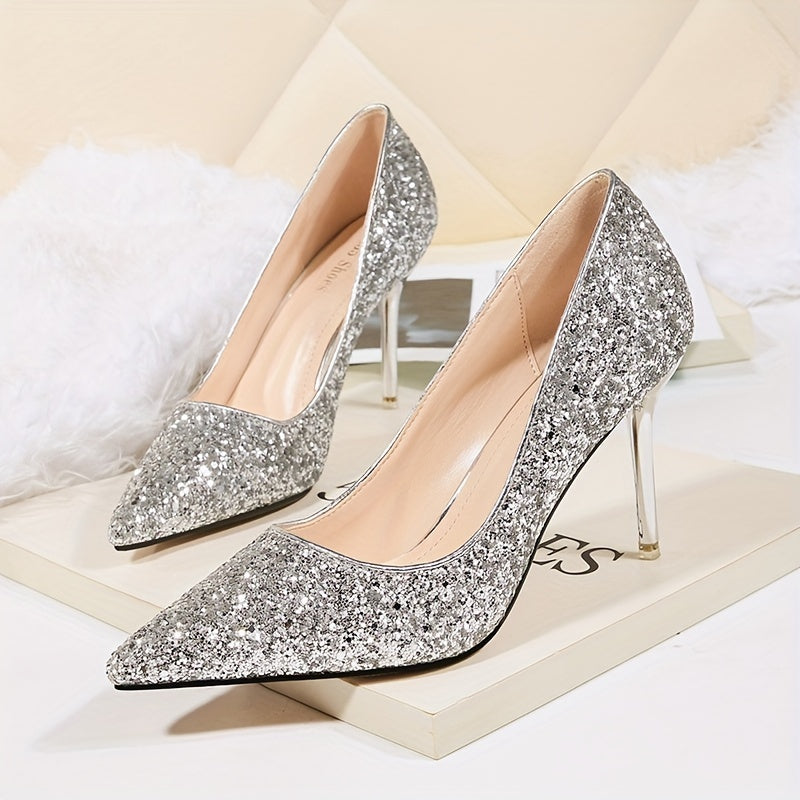 Women's Point Toe Stiletto Heel Sequins Party Shoes