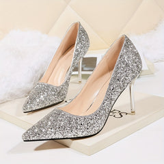 Women's Point Toe Stiletto Heel Sequins Party Shoes