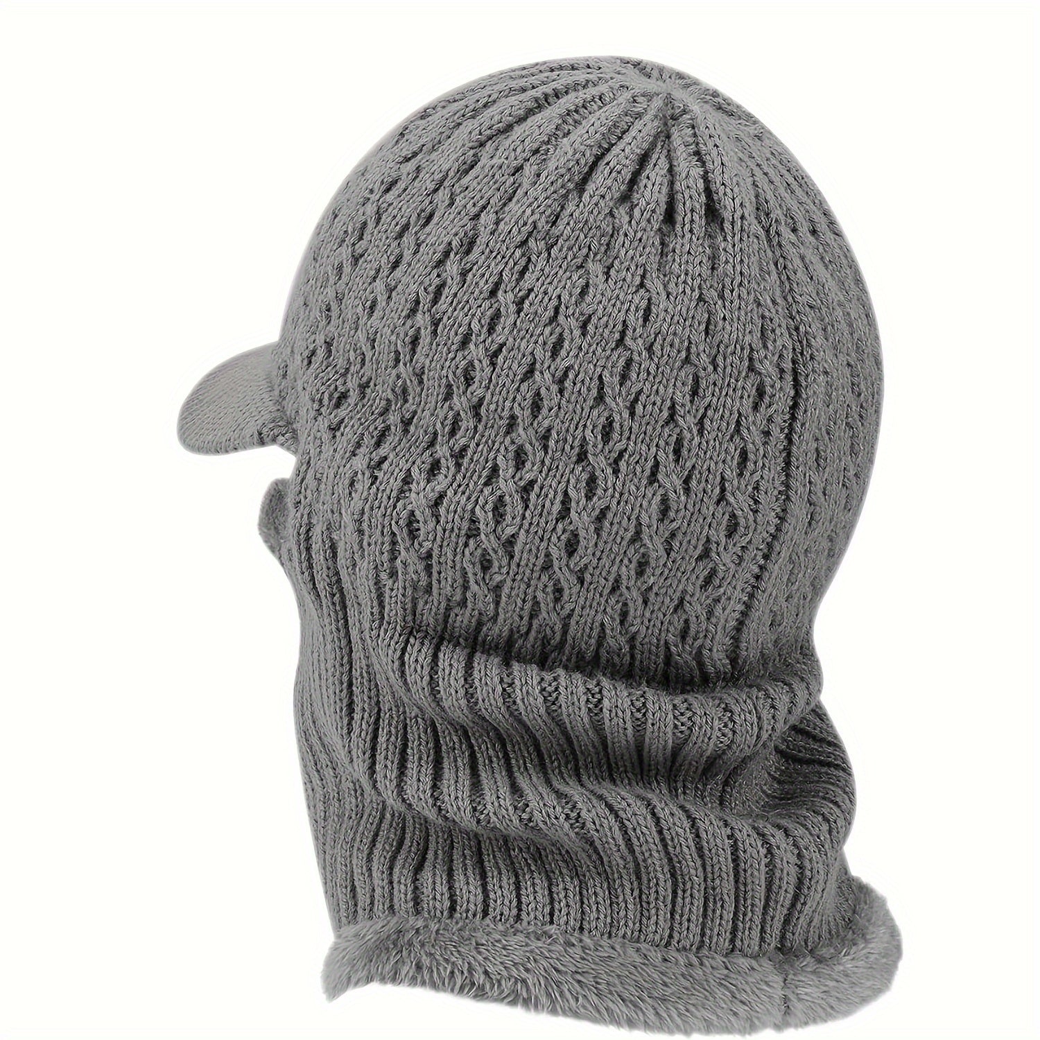 Winter Knitted Hat with Zipper Mask Velvet Thick Hat Scarf