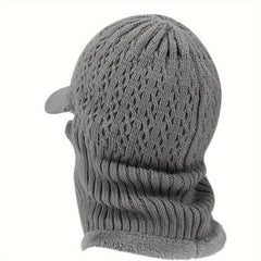 Winter Knitted Hat with Zipper Mask Velvet Thick Hat Scarf