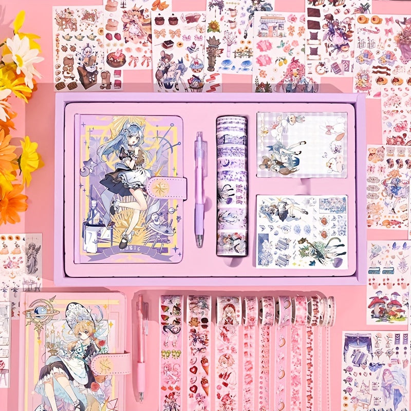 Cute Cartoon Notebook Set for Girls with Stickers & Tapes
