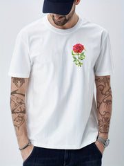 Solid Cotton Flower Print Men's Graphic Crew Neck T shirt Casual Comfy Tees