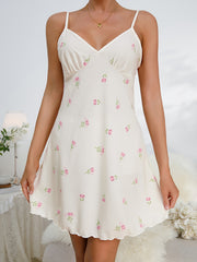 Floral Print Nightdress V Neck Spaghetti Strap Sleep Dress