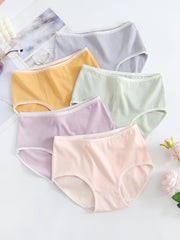 5 Pcs Cotton Panties Comfy Mid Rise Stretch Briefs Women's Lingerie