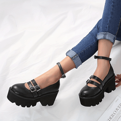 Chunky Heel Platform Shoes Closed Toe Strap Comfortable Walking Shoes