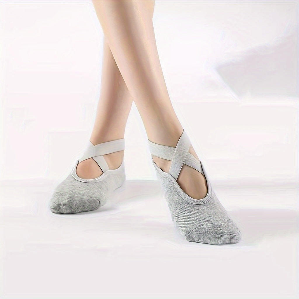 Women's Non Slip Yoga Socks with Extra Grips - Cross Strap Sports Socks