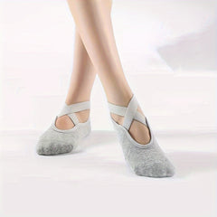 Women's Non Slip Yoga Socks with Extra Grips - Cross Strap Sports Socks