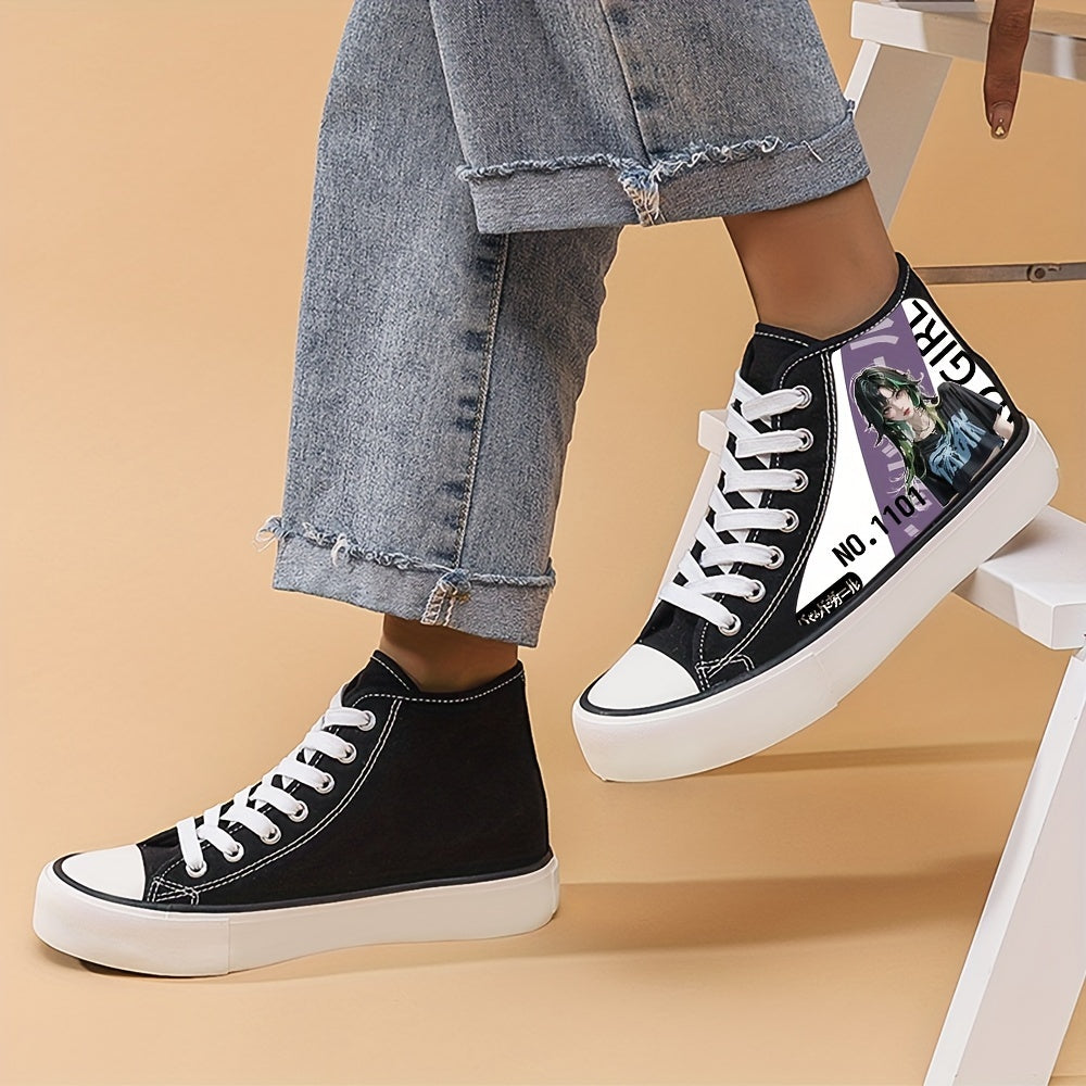 Anime Girl Pattern Canvas Sneakers Lightweight High Top Breathable Shoes