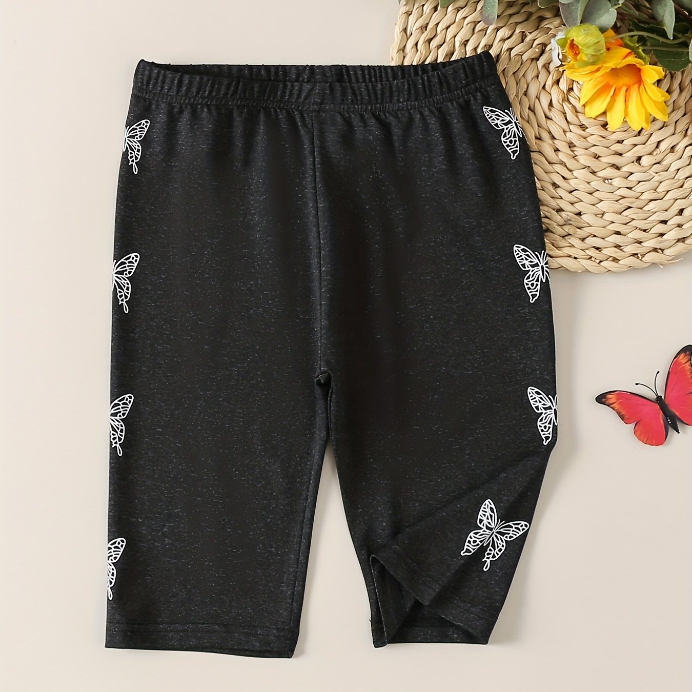 Girls' Butterfly Print Short Leggings for Summer