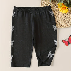 Girls' Butterfly Print Short Leggings for Summer