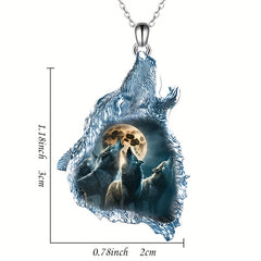Crystal Pendant Necklace Goth Forest Ghost Wolf Punk Animal