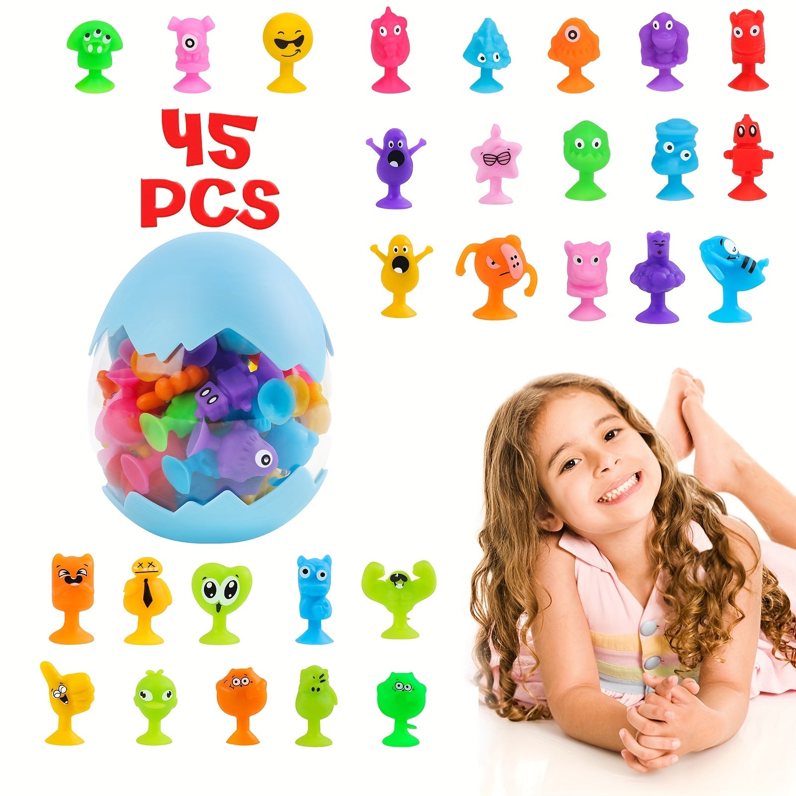 45pcs Mini Monster Suction Cup Toys Stress Relief Window Bath Toys