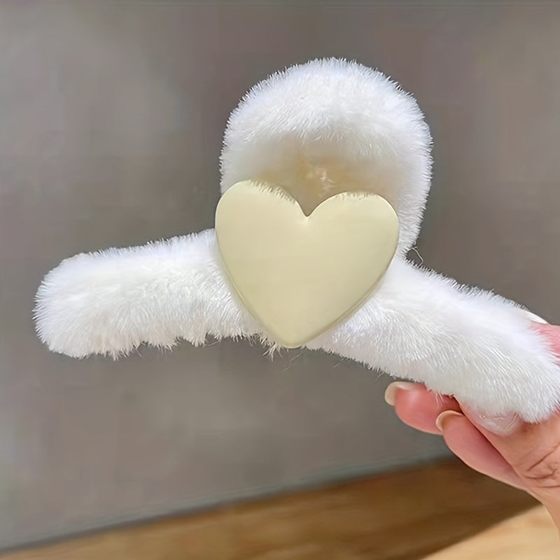 Heart Decor Fluffy Hair Claw Non Slip Hair Styling Accessory