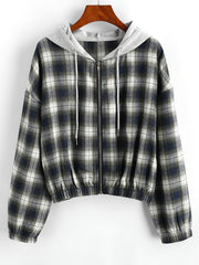 Plaid Hooded Zip Jacket Hoodies Long Sleeve