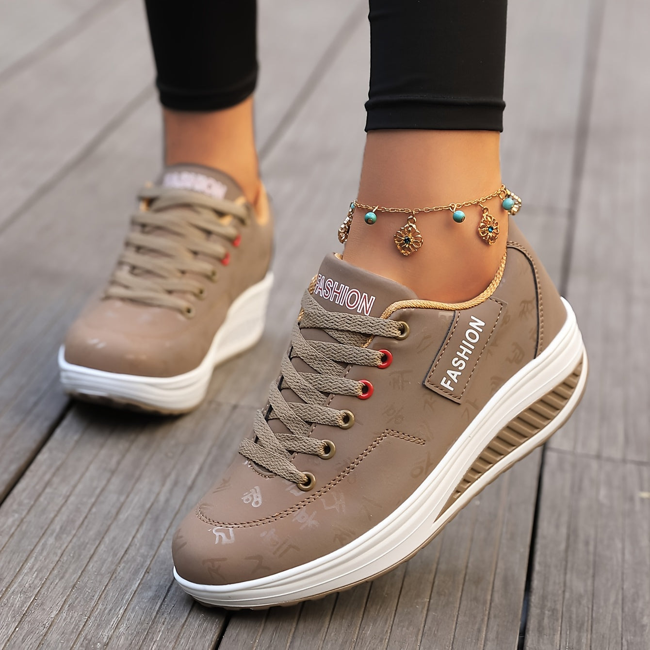 Women's Graffiti Wedge Sneakers Height Increased Athletic Walking Shoes