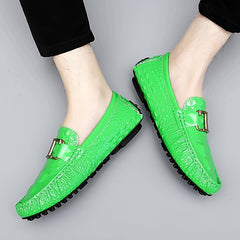 Green Metal Buckled Loafers Anti slip Flat Casual Shoes