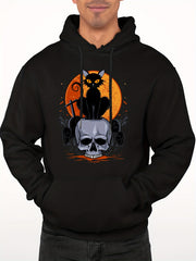 Men's Halloween Style Cat & Skull Hoodie
