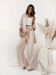 Solid Blouse & Drawstring Pants Two Piece