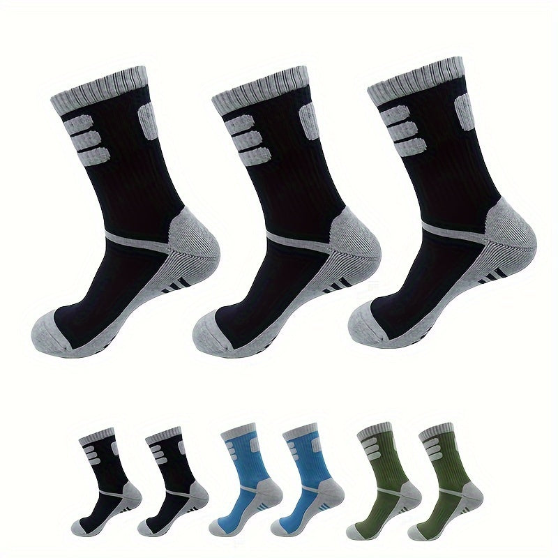 Men's Hiking Crew Socks Cushioned Outdoor Socks - 3 Pairs