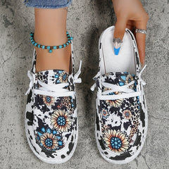 Women's Sunflower Print Canvas Shoes Low Top Mules Sneakers