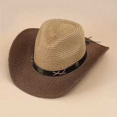 Cowboy Straw Hat Men's Women's Sun Protection Jazz Hat Large Brim Beach Hat