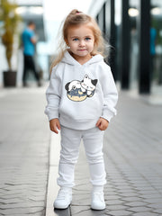 OERYUI 2pcs Sleepy Kitty Hoodies Pants Set For Kids Spring Fall