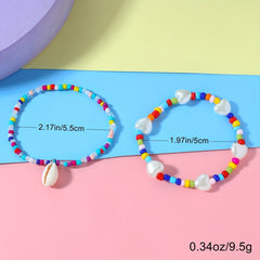 2pcs Colorful Beaded Shell Pendant Anklet Girls Holiday Gift