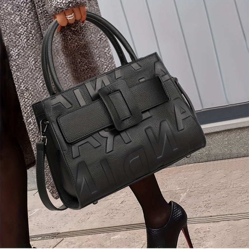 Minimalist Embossed Tote Bag Satchel with Buckle for Work