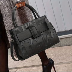 Minimalist Embossed Tote Bag Satchel with Buckle for Work