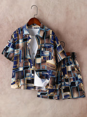 Boys Geometry Square Graphic Shirt & Shorts Set Kids Summer Clothes