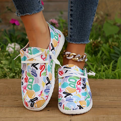 Women's Colorful Graffiti Print Slip On Lace up Flat Canvas Shoes
