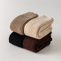 Rib Knit Leg Warmers Solid Crew Socks Women's Stockings