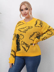 Dinosaur Jacquard Sweater Women's Plus Pullover