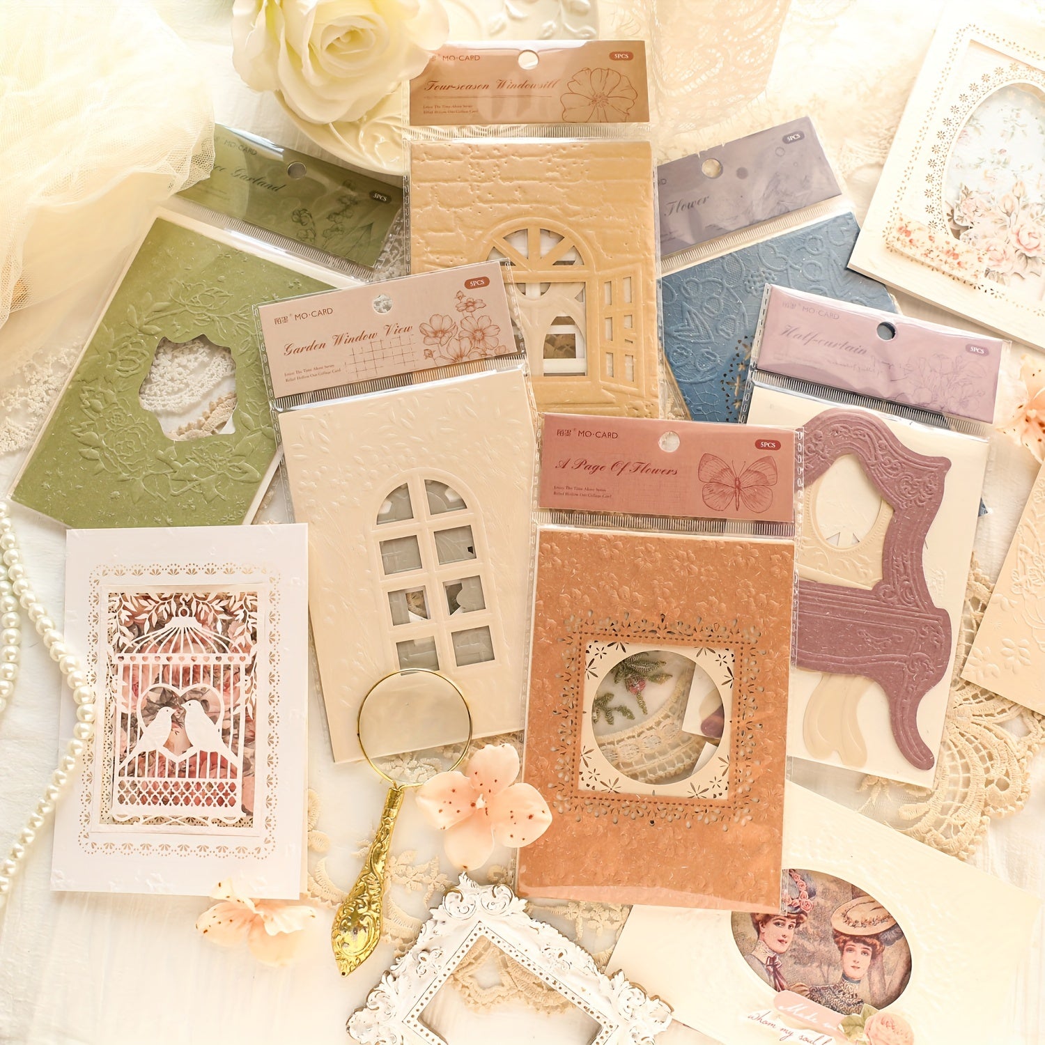 5pcs Letterpress Embossed Hollow Collage Card Time Exclusive Series